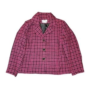 N Touch size 12 button down blazer jacket pink & black, acrylic, polyester